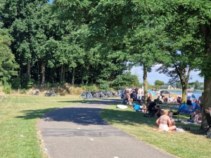 
                            <b>Mensen ontspannen langs een pad, omgeven door bomen en fietsen.</b><br>
                                                        <b>ISO:</b> 50 | <b>Sluitertijd:</b> 1/1290 | <b>Diafragma:</b> f/2.4 | <b>Datum:</b> 2025-06-29

                        