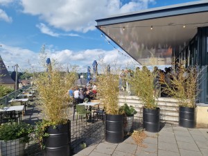 
                            <b>Terras vol met mensen, omringd door planten en moderne architectuur.</b><br>
                                                        <b>ISO:</b> 50 | <b>Sluitertijd:</b> 1/1325 | <b>Diafragma:</b> f/1.8 | <b>Datum:</b> 2025-06-26

                        