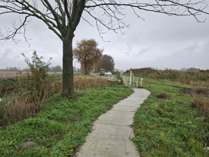
                            <b>Betonnen voetpad leidt naar een smal bruggetje met witte leuningen.</b><br>
                                                        <b>ISO:</b> 25 | <b>Sluitertijd:</b> 1/180 | <b>Diafragma:</b> f/1.7 | <b>Datum:</b> 2025-11-09

                        